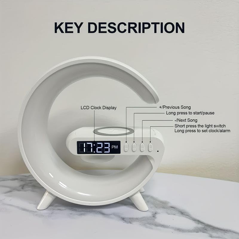 Wireless Charger Lamp with Bluetooth Speaker, FM Radio & Dynamic RGB Mood Lights