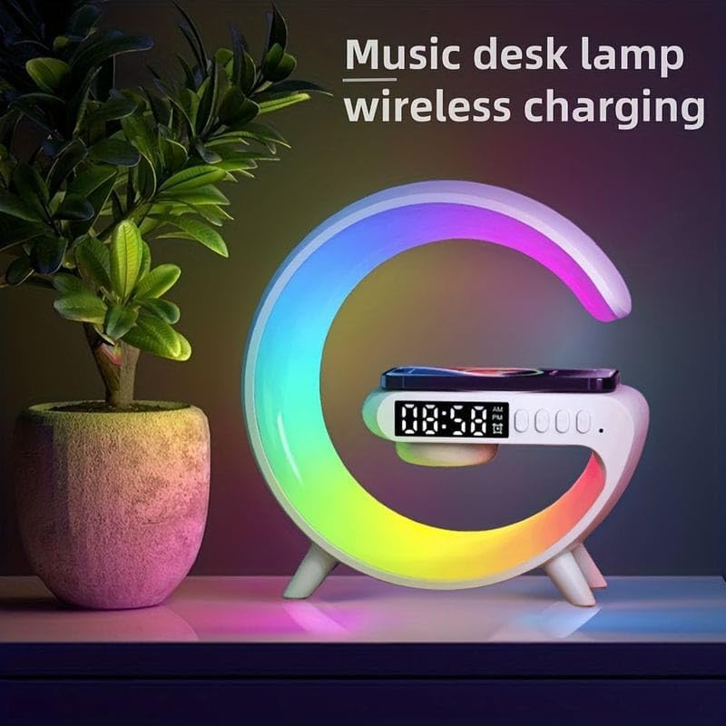 Wireless Charger Lamp with Bluetooth Speaker, FM Radio & Dynamic RGB Mood Lights
