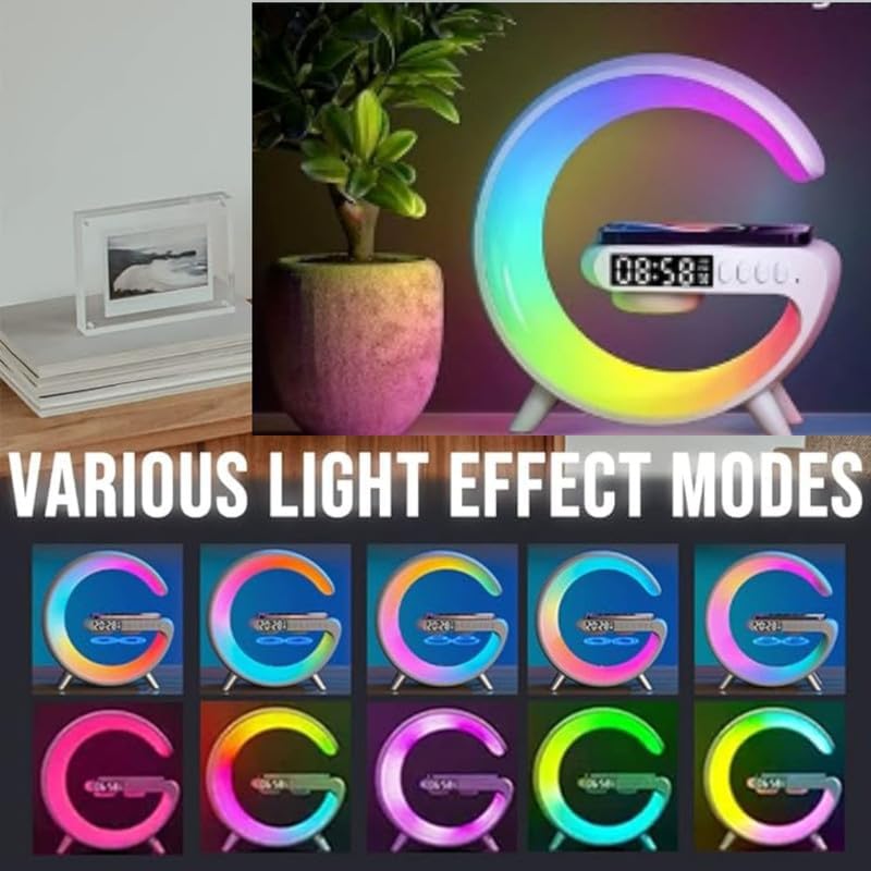 Wireless Charger Lamp with Bluetooth Speaker, FM Radio & Dynamic RGB Mood Lights