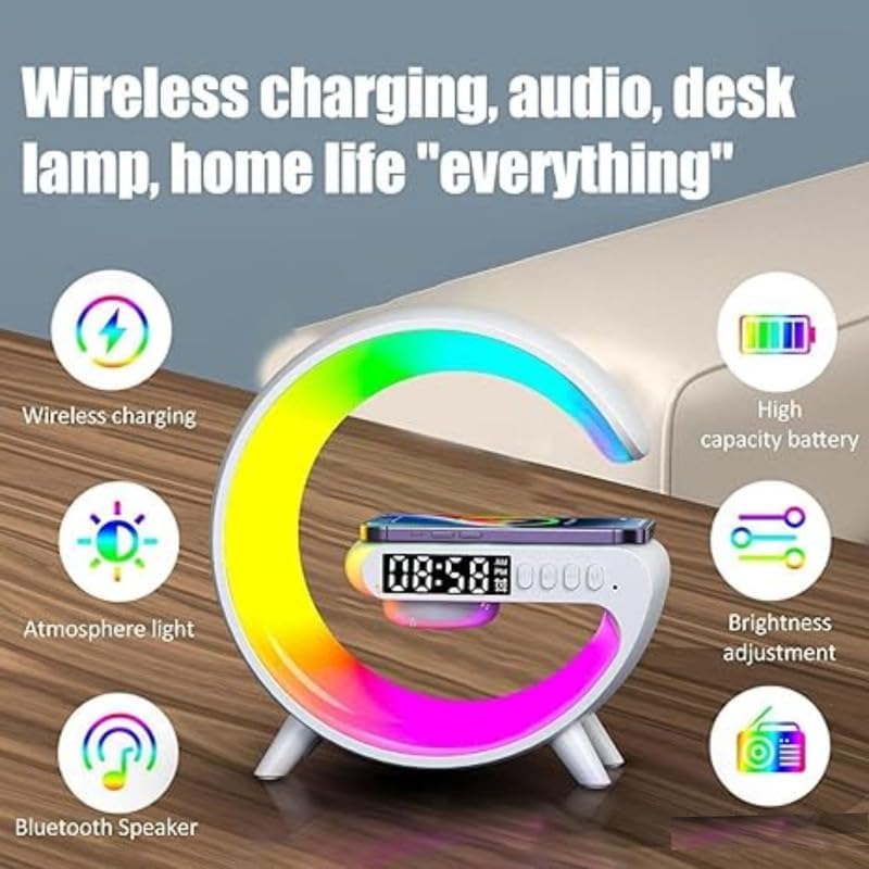 Wireless Charger Lamp with Bluetooth Speaker, FM Radio & Dynamic RGB Mood Lights
