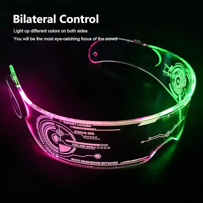 LED Light Up Rave Techno Sunglasses, Cyberpunk DJ Party Glasses, 7 Color Effects, 5 Flash Modes, for Festivals, Night Clubs and Night Events. Unisex