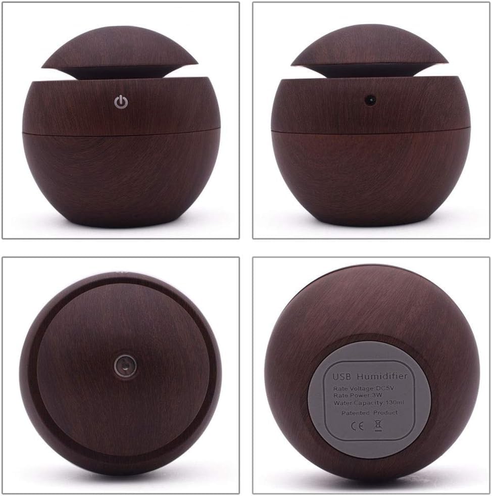 USB Portable Humidifier – Mini Cool Mist Humidifier for Car, Office & Home Use (Wood Finish, Dark Brown)