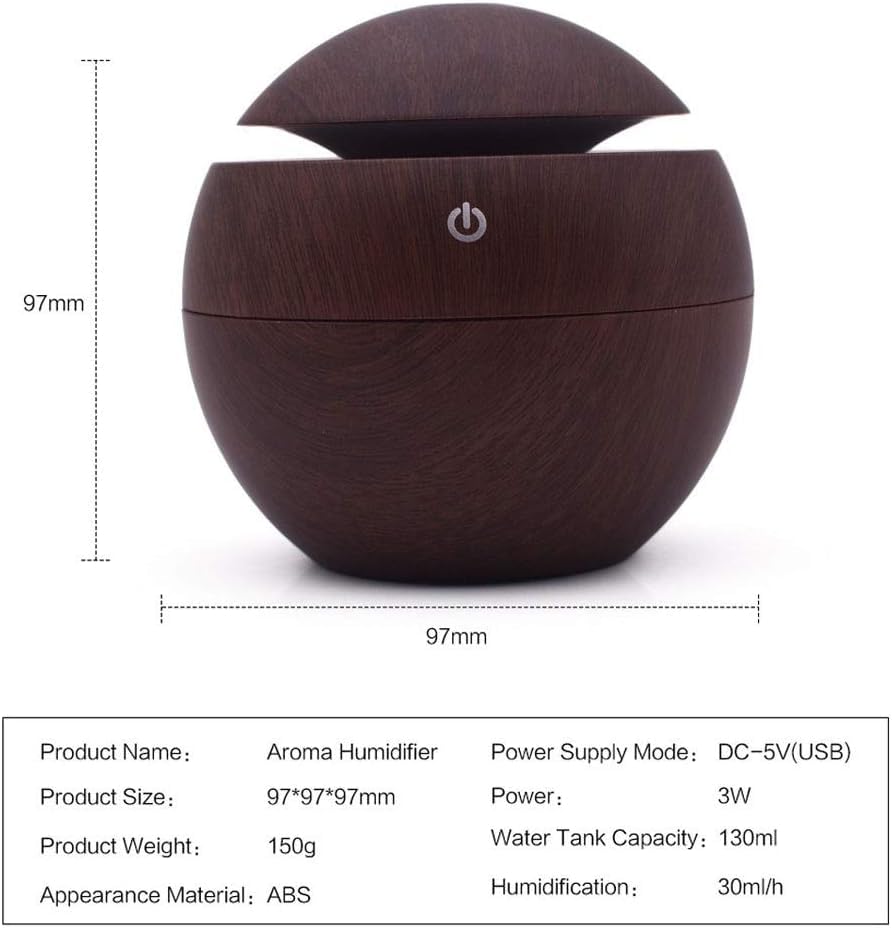 USB Portable Humidifier – Mini Cool Mist Humidifier for Car, Office & Home Use (Wood Finish, Dark Brown)