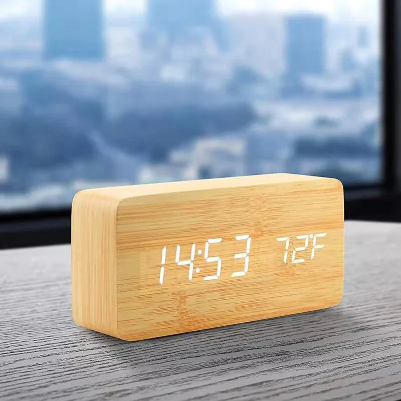 ZYOZ Wooden Digital Clock Temperature Date Display Clock 1 pc Secondary image