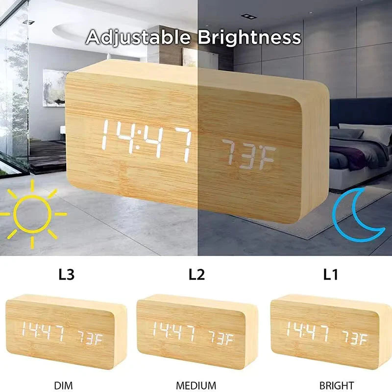 Wooden Digital Clock Temperature Date Display Clock 1 pc