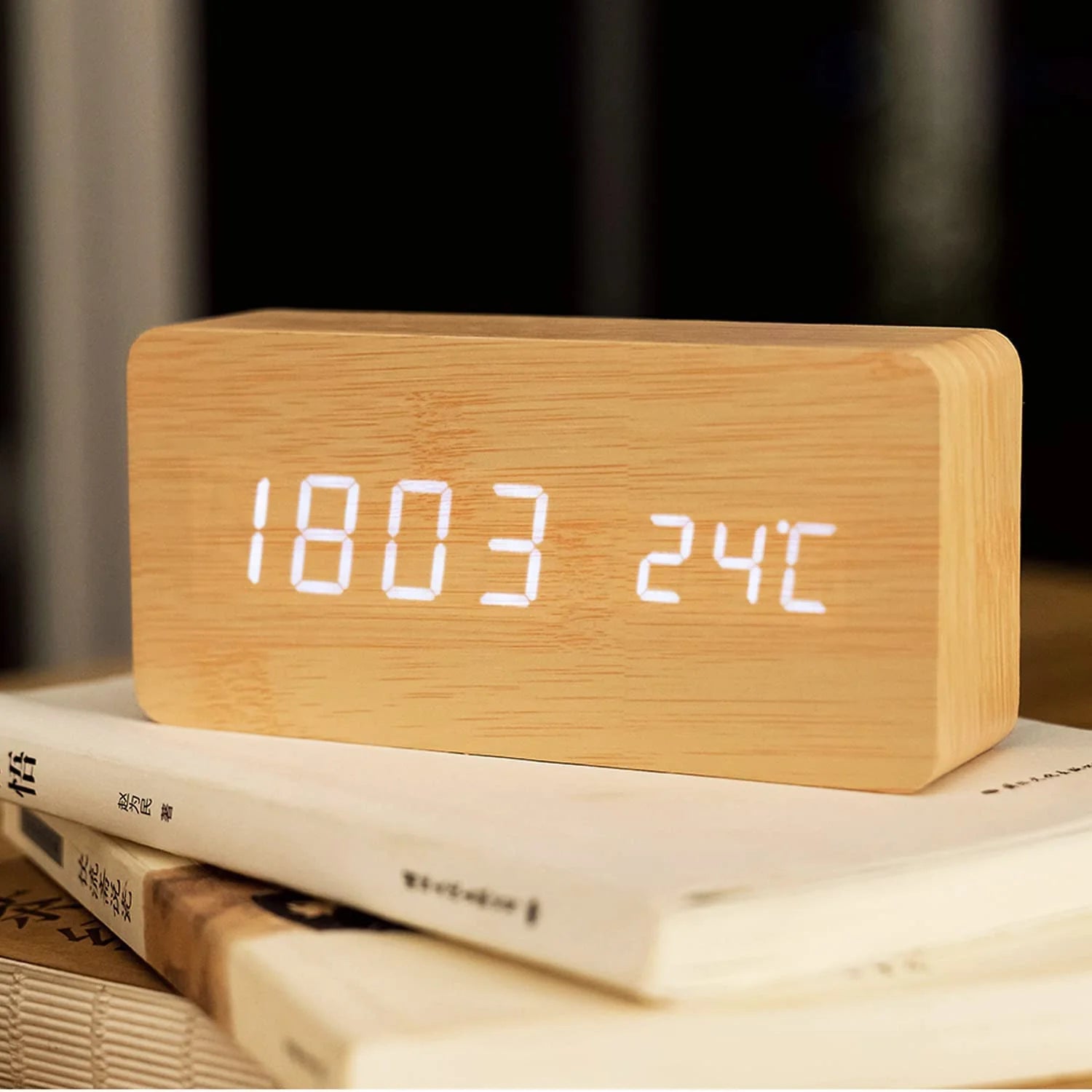 ZYOZ Wooden Digital Clock Temperature Date Display Clock 1 pc Main image
