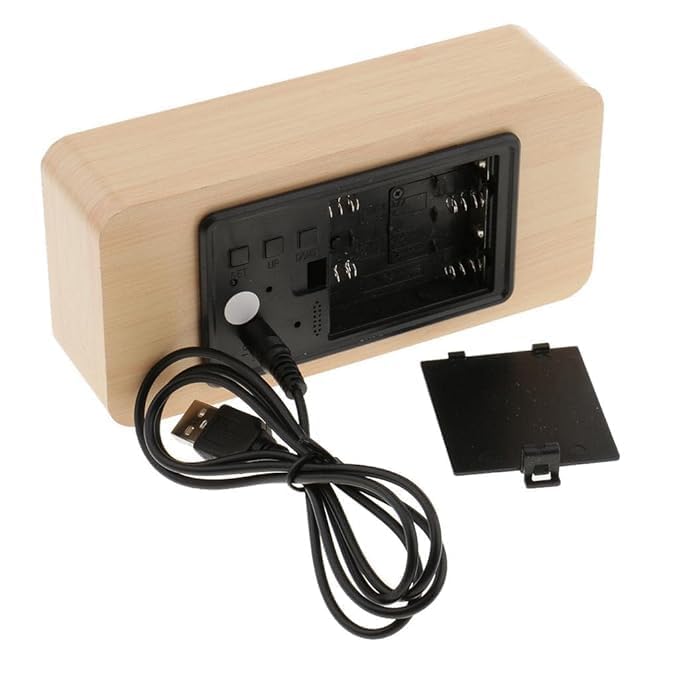 Alarm Clock Digital Voice Control Adjustable Brightness Fashion Desk Wooden Alarm Clock with Date and Day Display | Rectangular Student Time Reminder Sound Clock | Bed Side Table Watch Secondary image