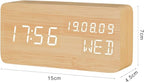 Alarm Clock Digital Voice Control Adjustable Brightness Fashion Desk Wooden Alarm Clock with Date and Day Display | Rectangular Student Time Reminder Sound Clock | Bed Side Table Watch