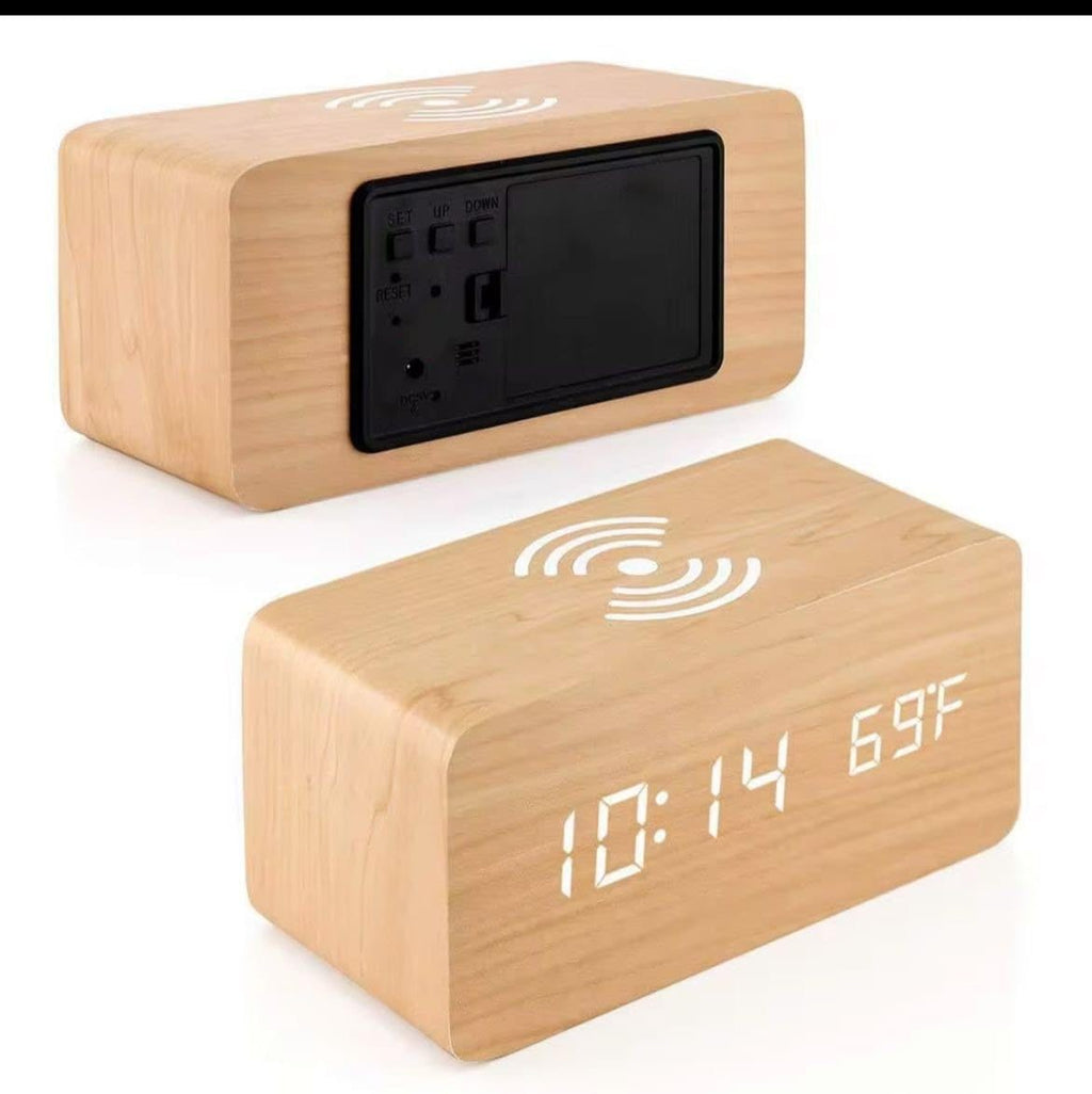 Alarm Clock Digital Voice Control Adjustable Brightness Fashion Desk Wooden Alarm Clock with Date and Day Display | Rectangular Student Time Reminder Sound Clock | Bed Side Table Watch