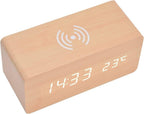 Alarm Clock Digital Voice Control Adjustable Brightness Fashion Desk Wooden Alarm Clock with Date and Day Display | Rectangular Student Time Reminder Sound Clock | Bed Side Table Watch