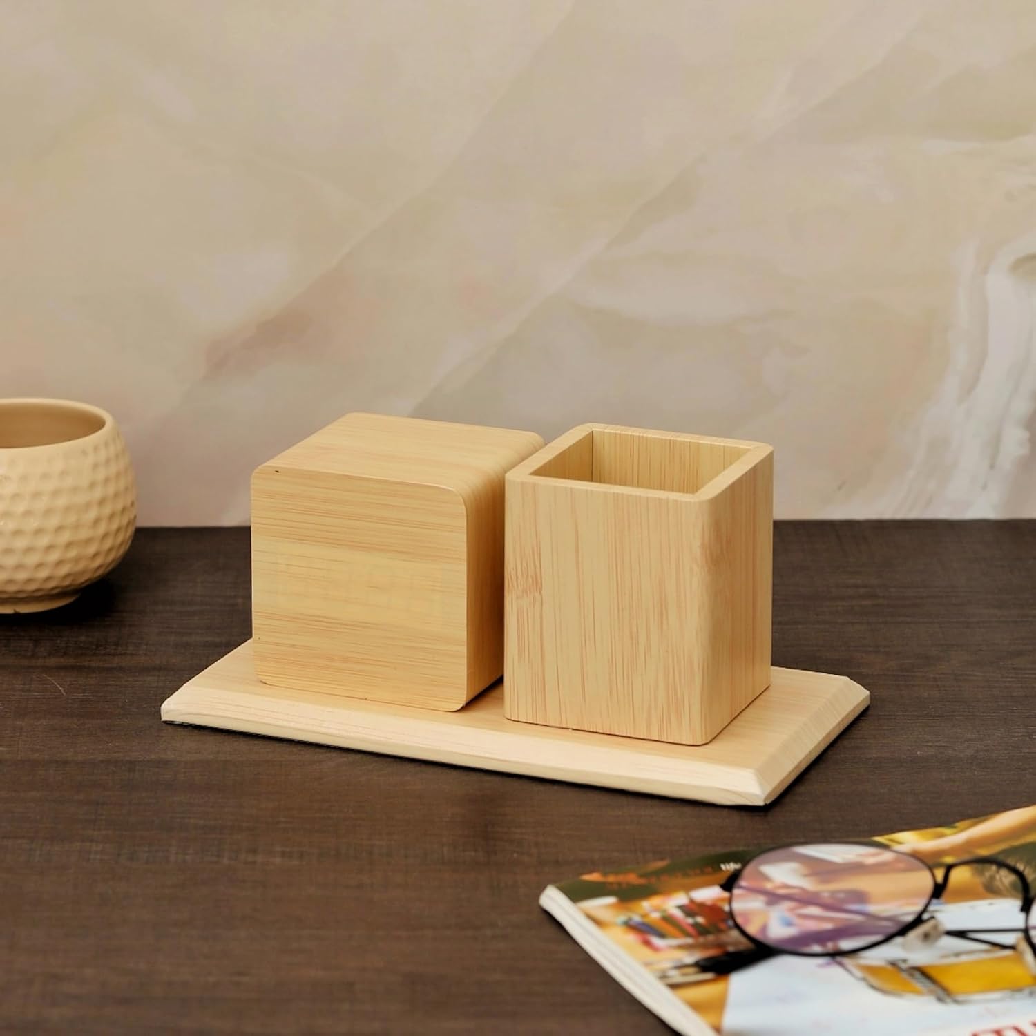 Digital Wooden Desk Clock with Desk Organizer, Table Clocks, Home Office Tabletop Clocks Secondary image