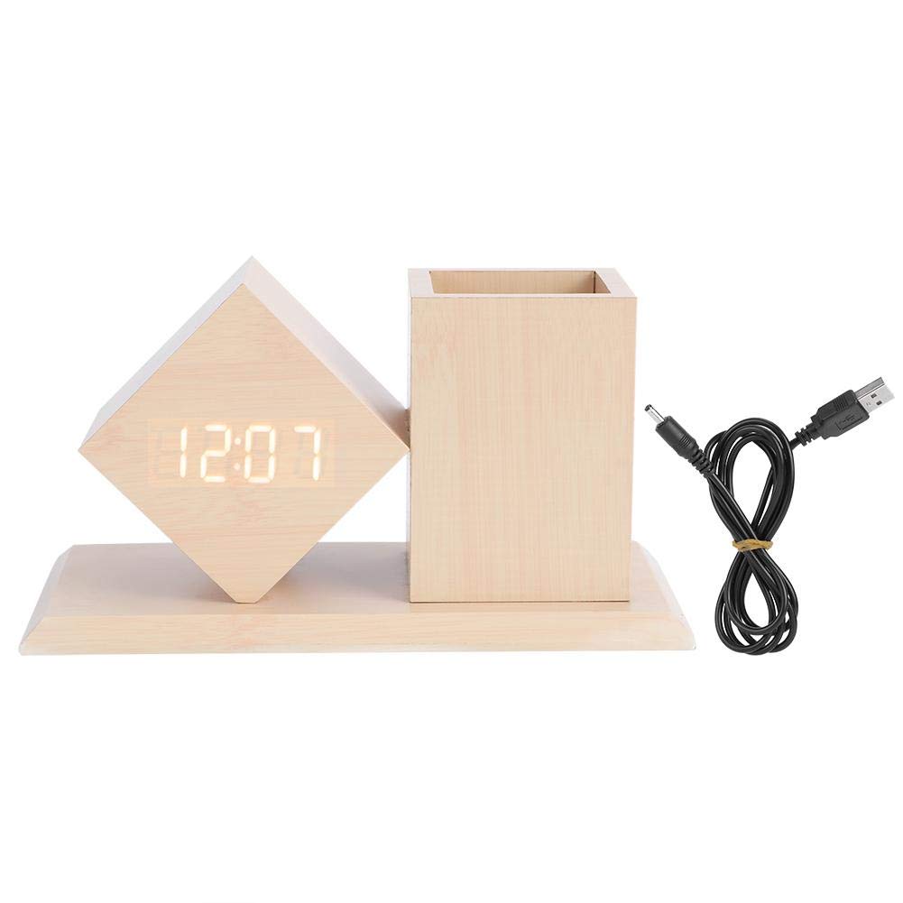 ZYOZ Wooden Digital Alarm Clock, LED Electronic Clock, USB Powered Desktop Table Clocks with Pen Holder Siutable for Students, Teens, Office Staff, etc