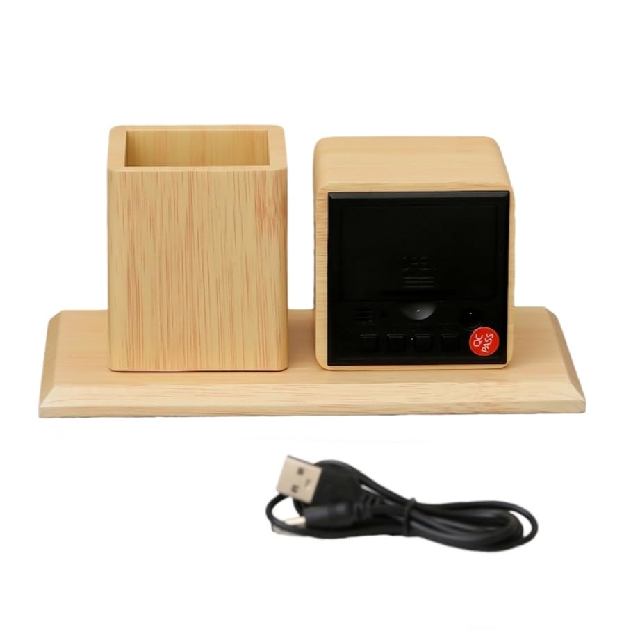 Digital Wooden Desk Clock with Desk Organizer, Table Clocks, Home Office Tabletop Clocks