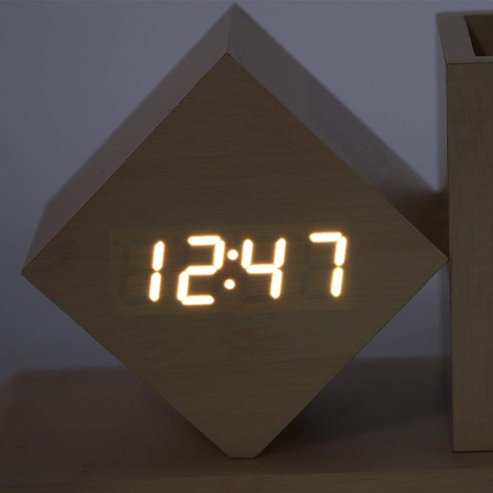 ZYOZ Wooden Digital Alarm Clock, LED Electronic Clock, USB Powered Desktop Table Clocks with Pen Holder Siutable for Students, Teens, Office Staff, etc