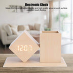 ZYOZ Wooden Digital Alarm Clock, LED Electronic Clock, USB Powered Desktop Table Clocks with Pen Holder Siutable for Students, Teens, Office Staff, etc