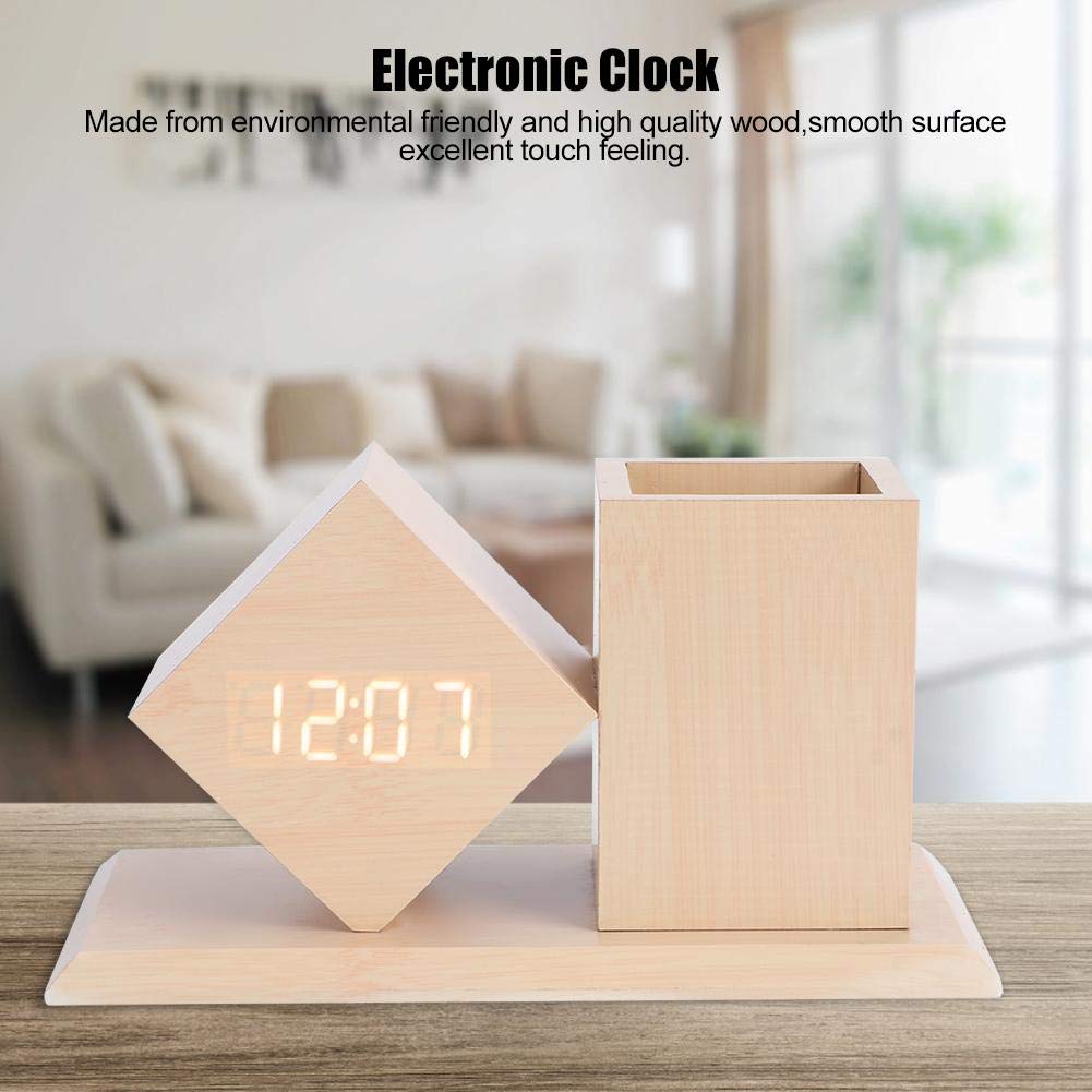 ZYOZ Wooden Digital Alarm Clock, LED Electronic Clock, USB Powered Desktop Table Clocks with Pen Holder Siutable for Students, Teens, Office Staff, etc
