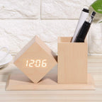 ZYOZ Wooden Digital Alarm Clock, LED Electronic Clock, USB Powered Desktop Table Clocks with Pen Holder Siutable for Students, Teens, Office Staff, etc