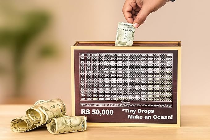 Premium Wooden Money Saving Box – Number Piggy Bank for Kids & Adults | Secure Coin & Cash Storage Box | Stylish Wooden Safe (50K Money Box, 1, Count)