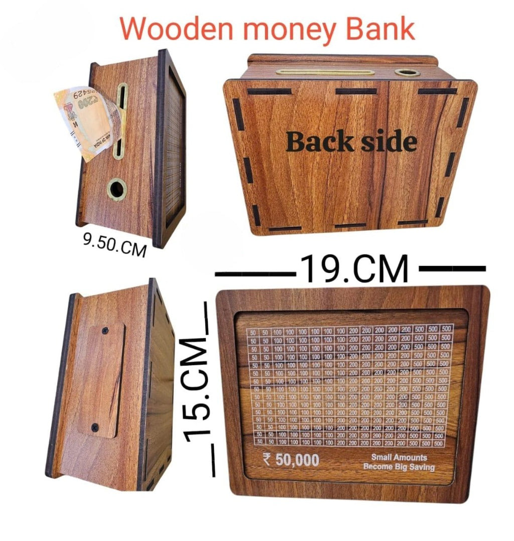 Premium Wooden Money Saving Box – Number Piggy Bank for Kids & Adults | Secure Coin & Cash Storage Box | Stylish Wooden Safe (50K Money Box, 1, Count)
