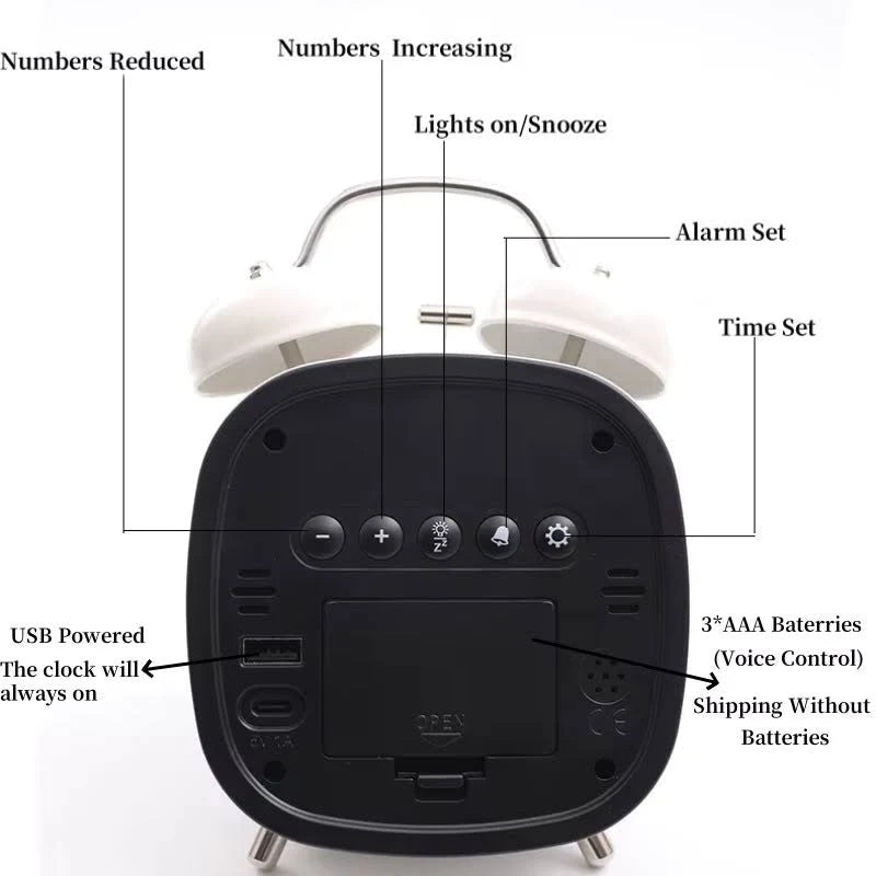 Multi-Function LED Digital Alarm Clock – Dual Alarm 4-Inch Screen, USB & Battery Operated Silent Desk Clock for Bedroom & Office Random 1pc