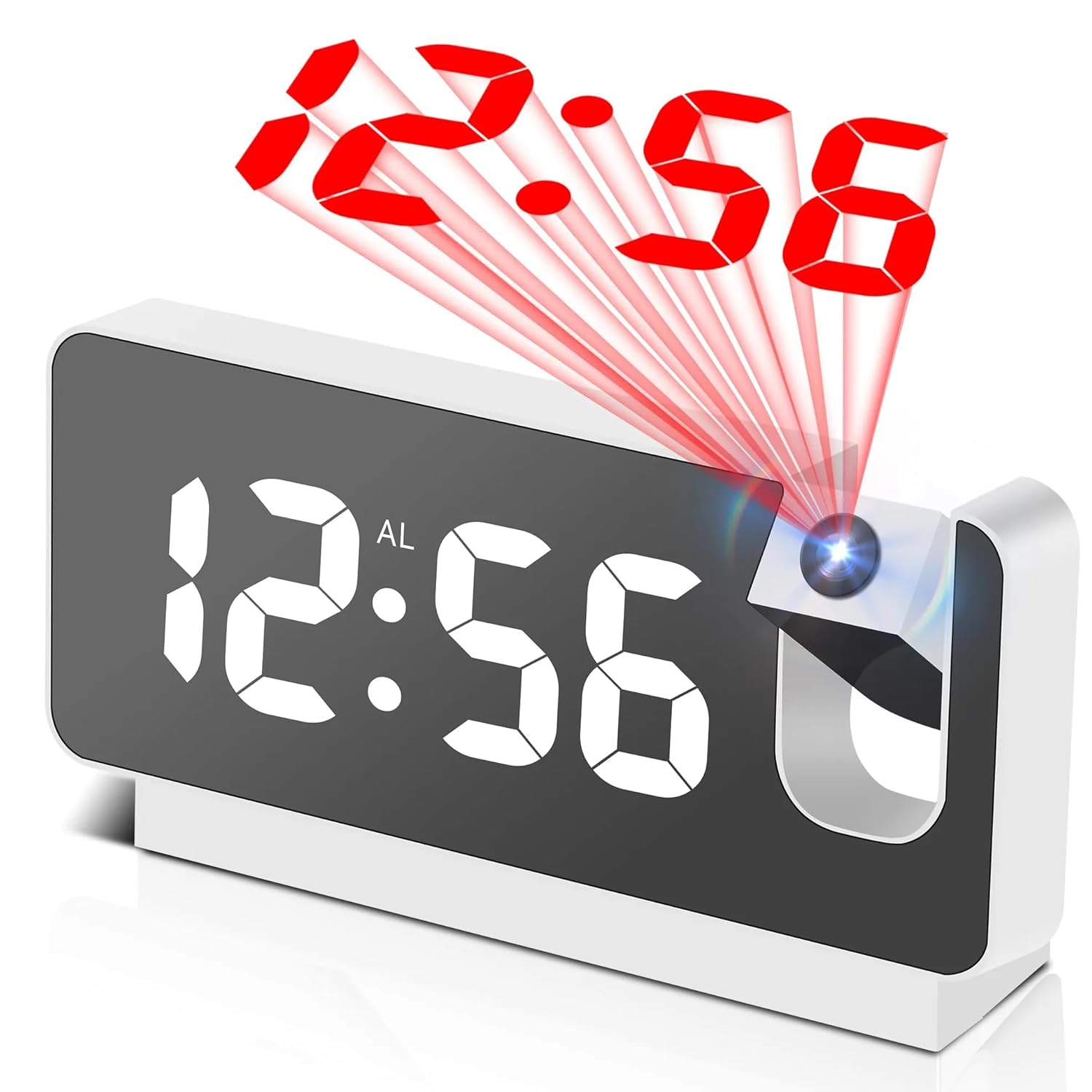 ZYOZ Projector LED Display Digital Projection Mute Mirror USB powwed Office Clock with 180° Projector for Bedroom Digital Temperature Display Clock Secondary image