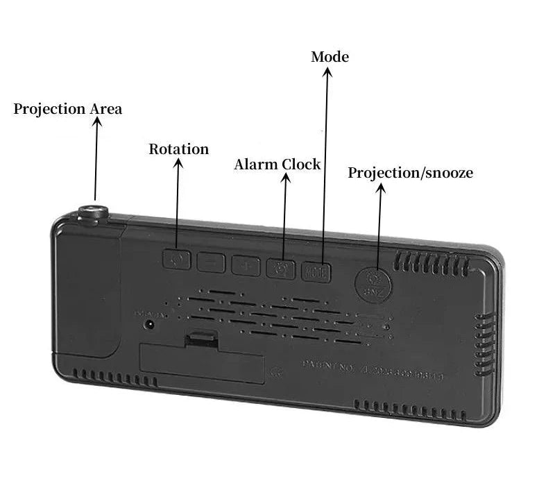 Projector LED Display Digital Projection Mute Mirror USB powwed Office Clock with 180° Projector for Bedroom Digital Temperature Display Clock
