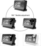 Projector LED Display Digital Projection Mute Mirror USB powwed Office Clock with 180° Projector for Bedroom Digital Temperature Display Clock