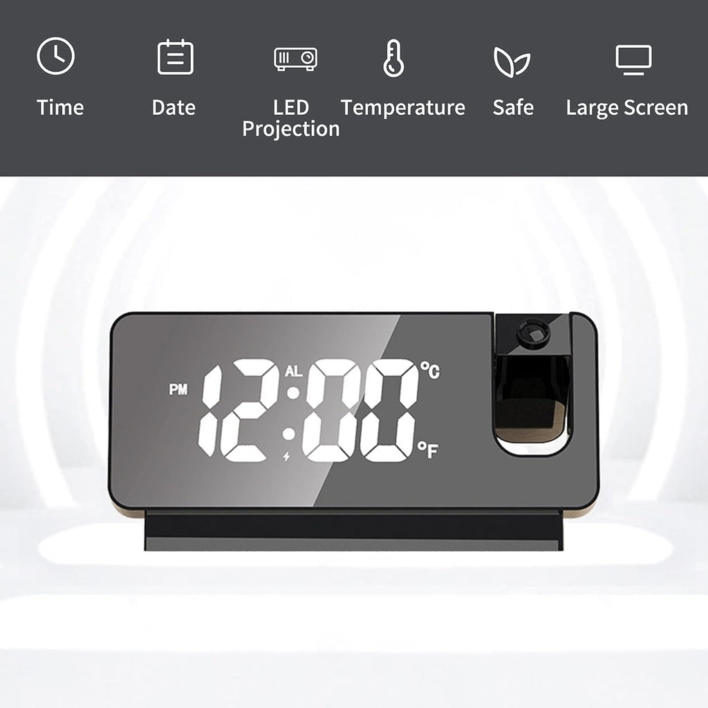 Projector LED Display Digital Projection Mute Mirror USB powwed Office Clock with 180° Projector for Bedroom Digital Temperature Display Clock