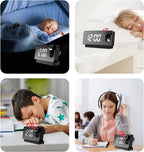 Projector LED Display Digital Projection Mute Mirror USB powwed Office Clock with 180° Projector for Bedroom Digital Temperature Display Clock