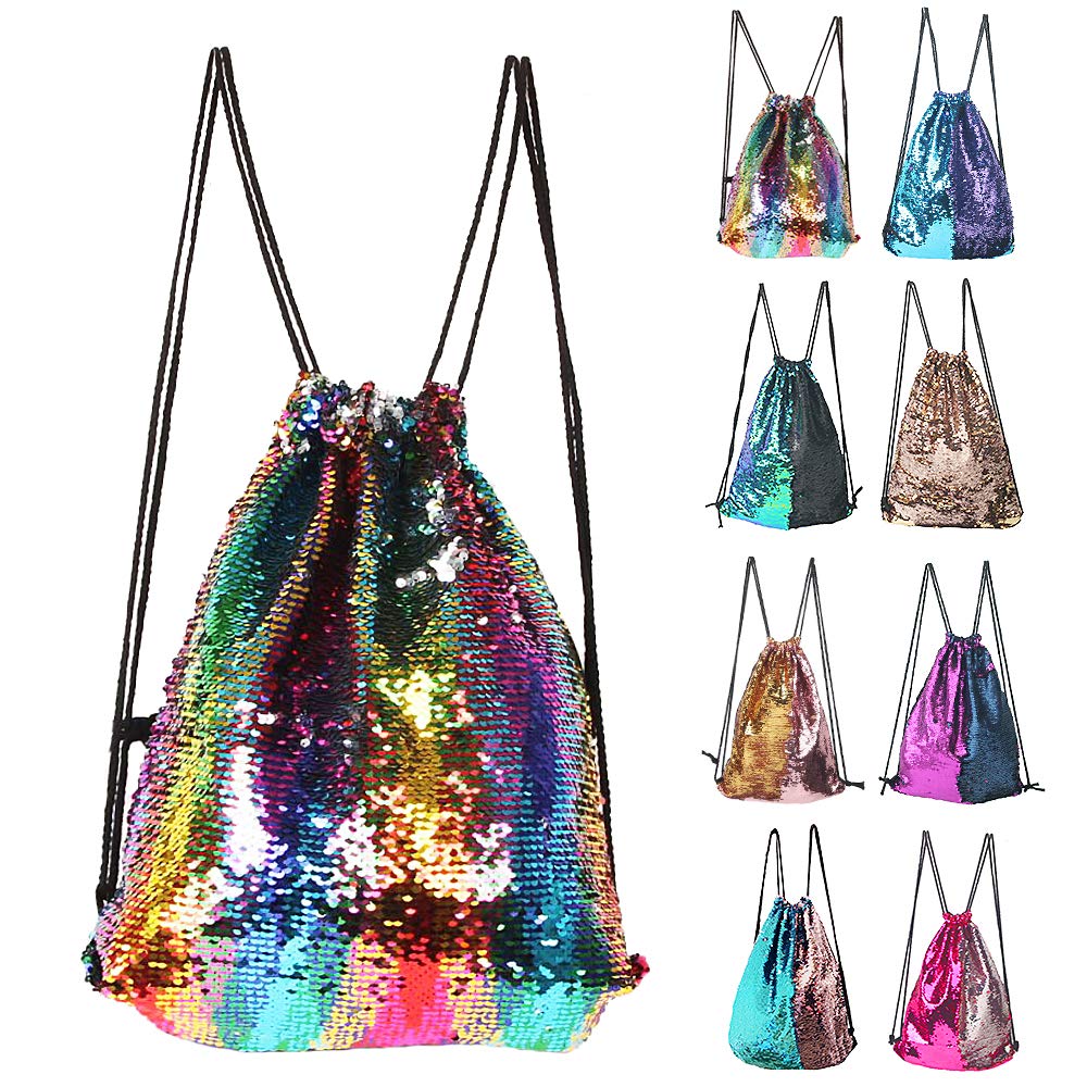 Sequin Drawstring Bag Reversible Sequin Backpack Glittering Shoulder Bag Colorful