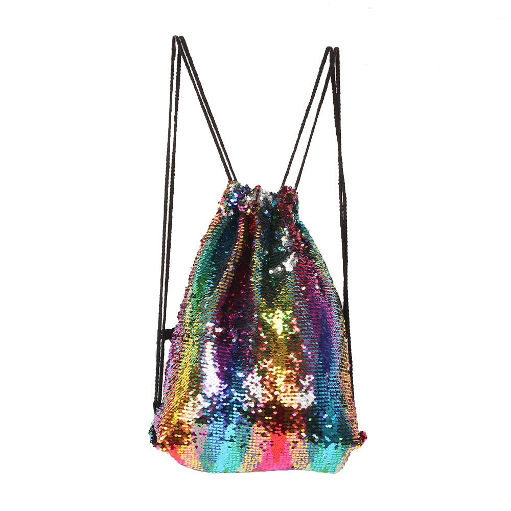 Sequin Drawstring Bag Reversible Sequin Backpack Glittering Shoulder Bag Colorful Main image