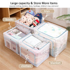 66L Large Capacity Clothes Storage Bag - Foldable Transparent Organizer, Carry Handles, and Sturdy Zipper for Bedding, Blankets, and Clothes - Stackable Under-Bed Storage