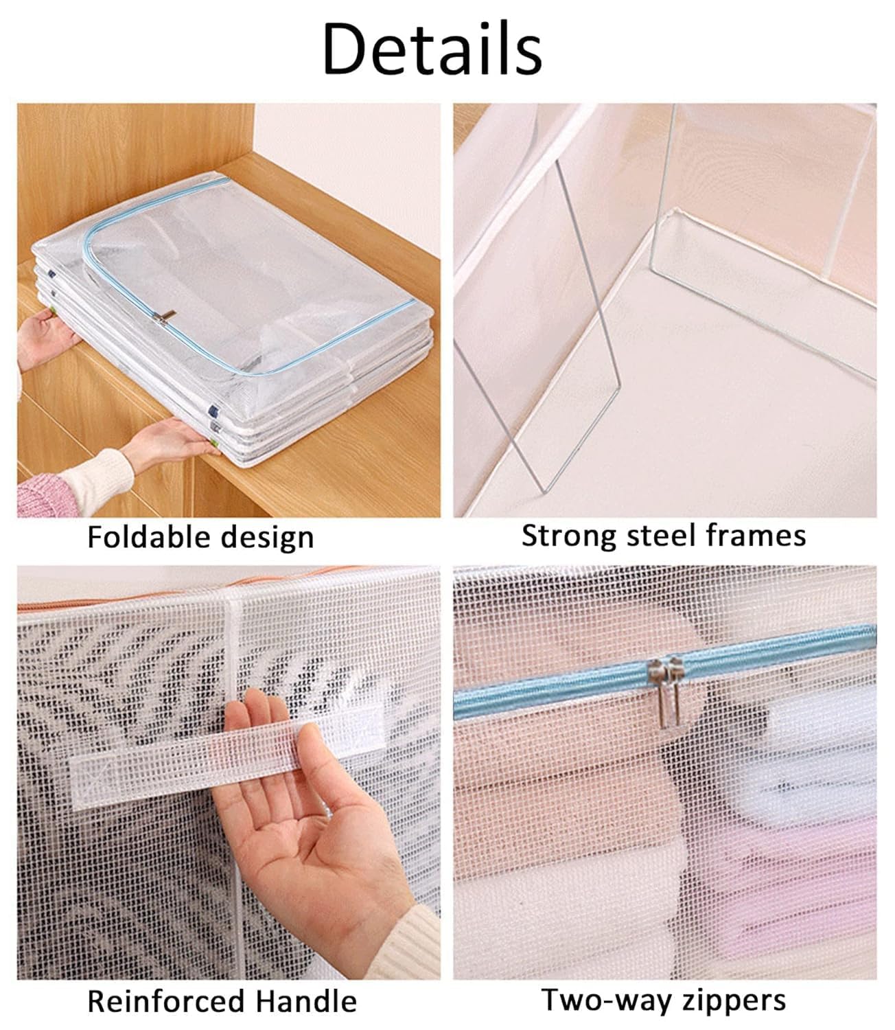 66L Large Capacity Clothes Storage Bag - Foldable Transparent Organizer, Carry Handles, and Sturdy Zipper for Bedding, Blankets, and Clothes - Stackable Under-Bed Storage