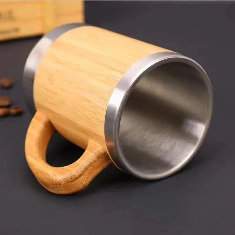 ZYOZ Coffee Mug Bamboo Minimal Design Cup with Lid Stainless Steel Inner Modern Tea Mug for Home Kitchen Decor 350 ml Secondary image