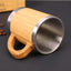 Aesthetic Coffee Mug Bamboo Minimal Design Cup with Lid Stainless Steel Inner Modern Tea Mug for Home Kitchen Decor 350 ml