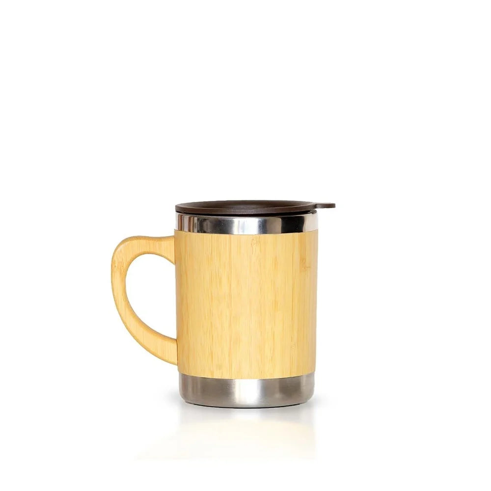 ZYOZ Coffee Mug Bamboo Minimal Design Cup with Lid Stainless Steel Inner Modern Tea Mug for Home Kitchen Decor 350 ml Main image