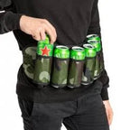 6-Pack Thickening Beer Belt Bottle Can Holder Oxford Cloth Drink Belt with Adjustable Waist Strap Big Zipper Pocket for Parties, Camping, Barbeque, Fishing and Gift-Giving