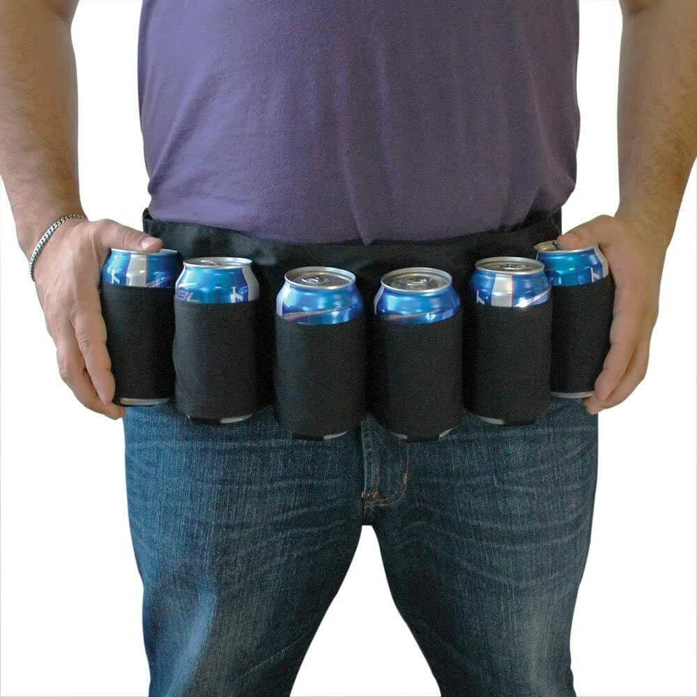 6-Pack Thickening Beer Belt Bottle Can Holder Oxford Cloth Drink Belt with Adjustable Waist Strap Big Zipper Pocket for Parties, Camping, Barbeque, Fishing and Gift-Giving