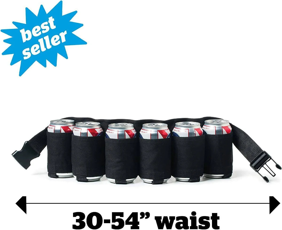 6-Pack Thickening Beer Belt Bottle Can Holder Oxford Cloth Drink Belt with Adjustable Waist Strap Big Zipper Pocket for Parties, Camping, Barbeque, Fishing and Gift-Giving