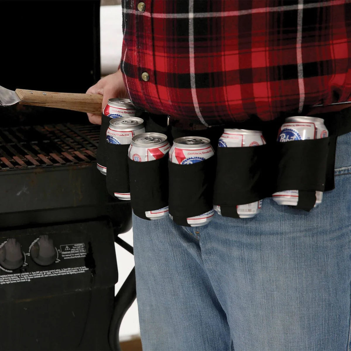 6-Pack Thickening Beer Belt Bottle Can Holder Oxford Cloth Drink Belt with Adjustable Waist Strap Big Zipper Pocket for Parties, Camping, Barbeque, Fishing and Gift-Giving