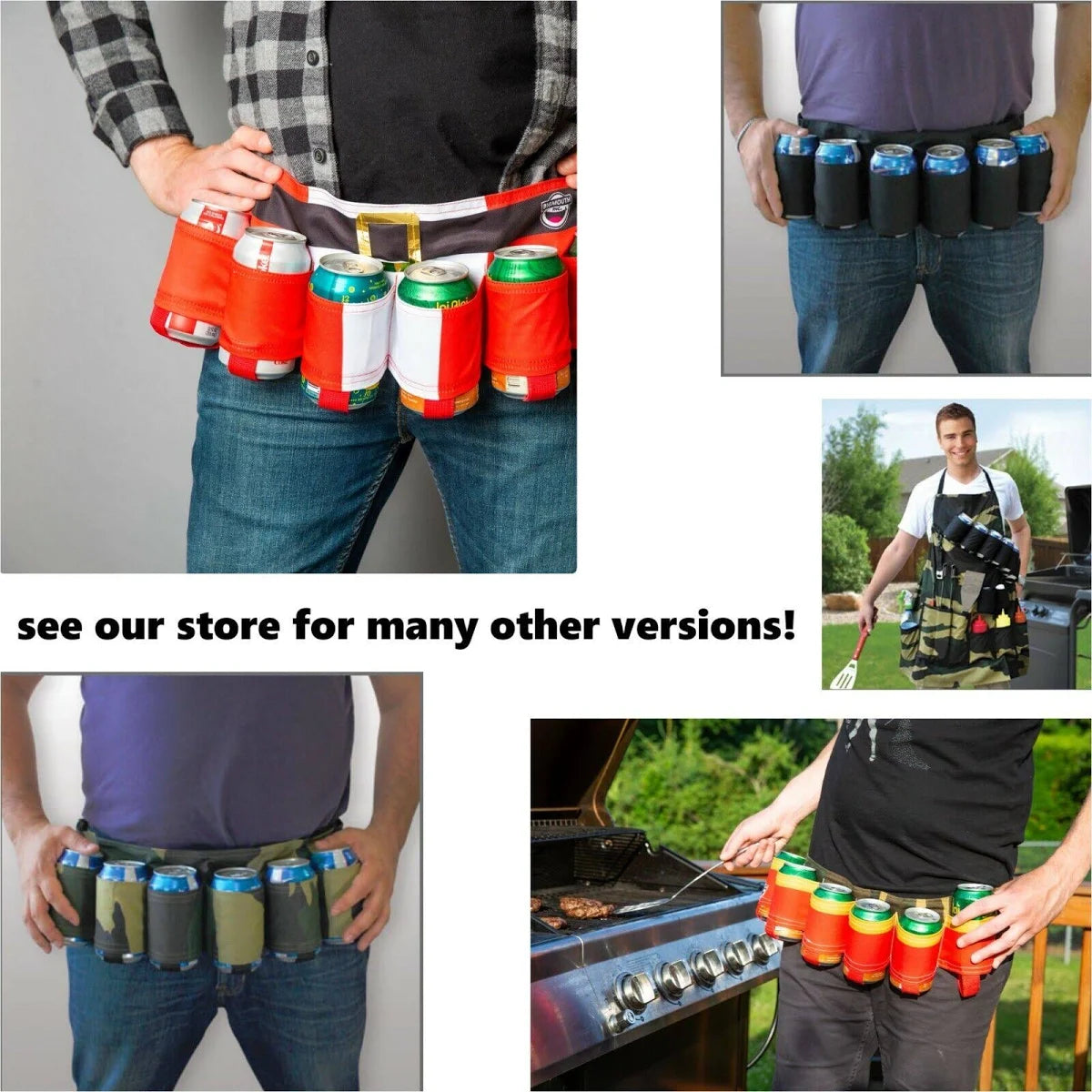6-Pack Thickening Beer Belt Bottle Can Holder Oxford Cloth Drink Belt with Adjustable Waist Strap Big Zipper Pocket for Parties, Camping, Barbeque, Fishing and Gift-Giving
