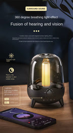Transparent Cover bluetooth Speaker Candle Light Speaker LED Night Light Creative Home Atmosphere Light Wireless Desktop Speaker(BLACK)
