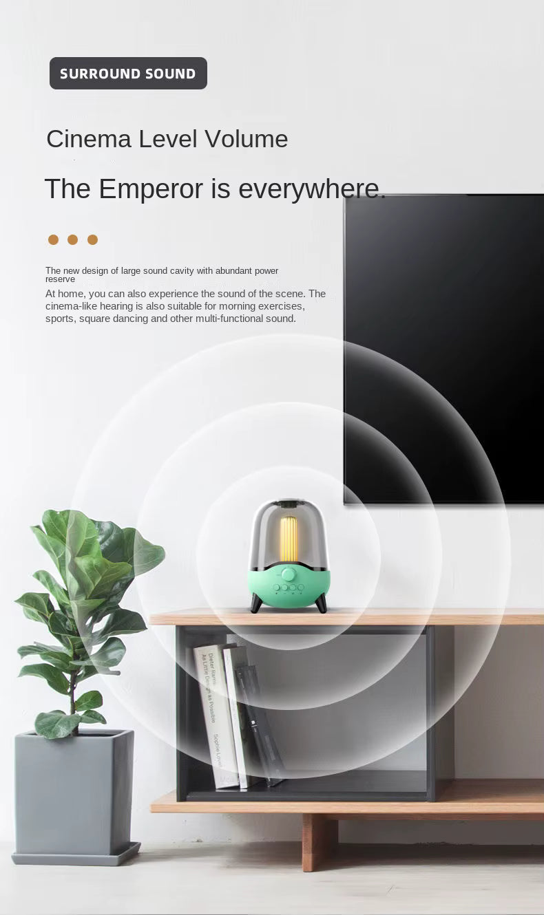 Transparent Cover bluetooth Speaker Candle Light Speaker LED Night Light Creative Home Atmosphere Light Wireless Desktop Speaker(BLACK)
