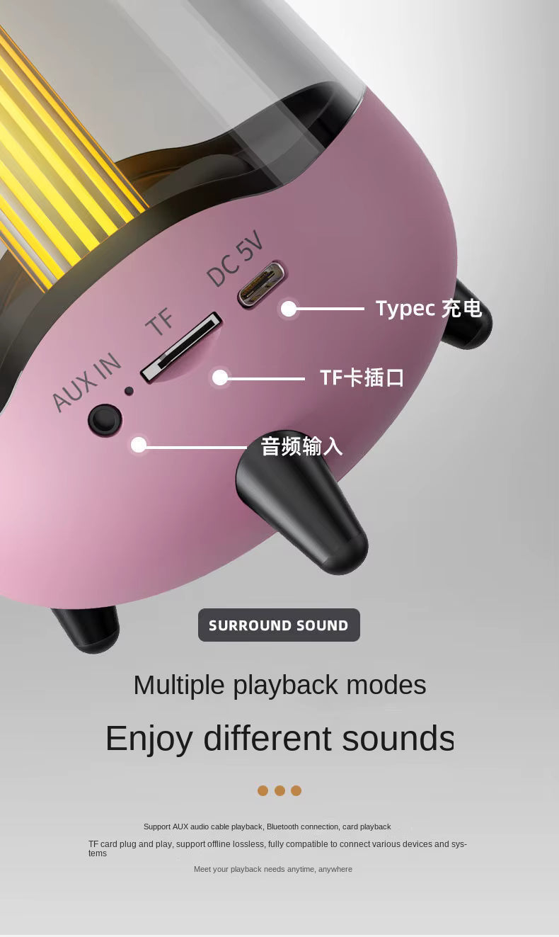 Transparent Cover bluetooth Speaker Candle Light Speaker LED Night Light Creative Home Atmosphere Light Wireless Desktop Speaker(BLACK)