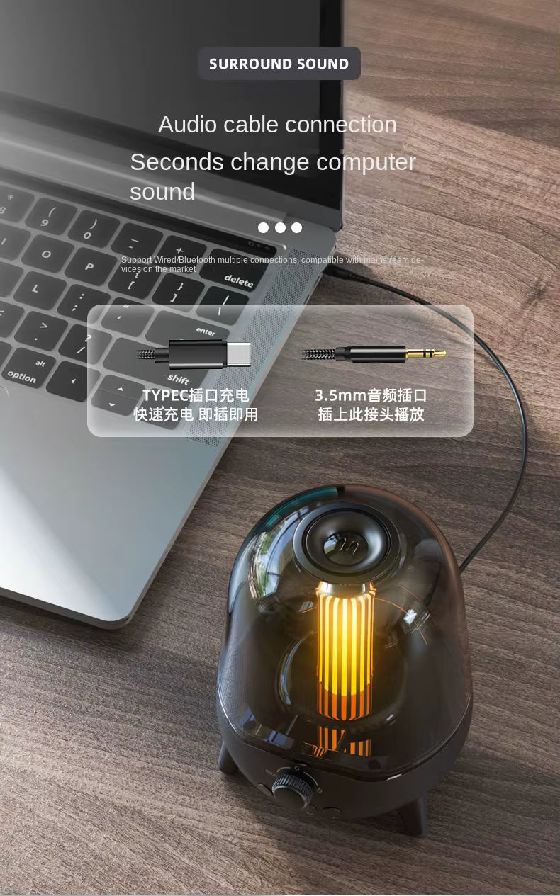 Transparent Cover bluetooth Speaker Candle Light Speaker LED Night Light Creative Home Atmosphere Light Wireless Desktop Speaker(BLACK)