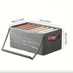Folding Storage Box With Lid | Grey Fabric Collapsible Organizer Bin | Decorative Wardrobe Storage Container with Reinforced Handles for Toys, Clothes & Home Essentials