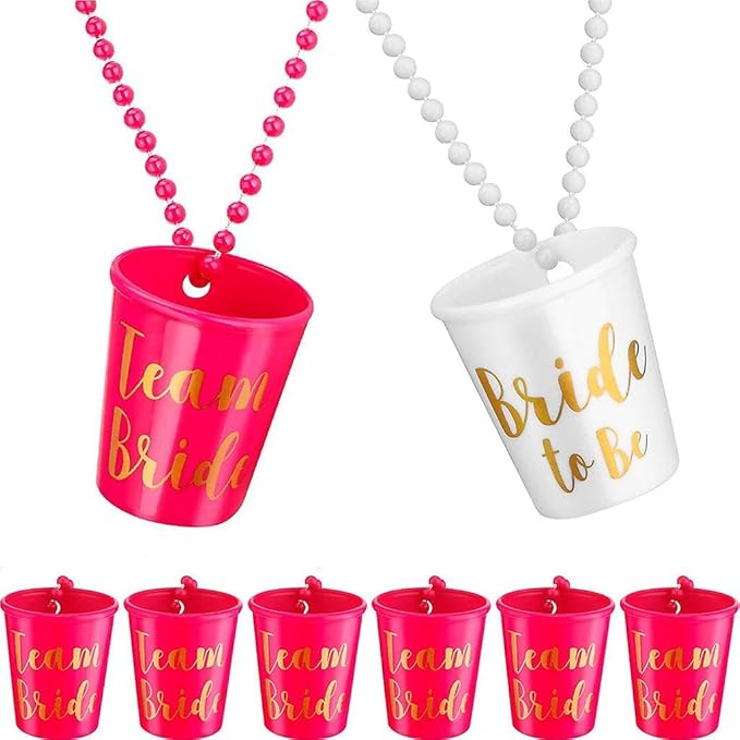 ZYOZ Team Bride and Bride Shot Glass, 8 Pieces Beads Bridal Snap Pink Bridal Team Shot Glasses + 1 Piece Beads Bridal Shot Glass Plastic Necklace Chain Wine Cup for Wedding Bachelorette Party Hen Secondary image