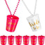 Team Bride and Bride Shot Glass, 7 Pieces Beads Bridal Snap Pink Bridal Team Shot Glasses + 1 Piece Beads Bridal Shot Glass Plastic Necklace Chain Wine Cup for Wedding Bachelorette Party Hen