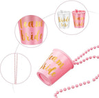 Team Bride and Bride Shot Glass, 7 Pieces Beads Bridal Snap Pink Bridal Team Shot Glasses + 1 Piece Beads Bridal Shot Glass Plastic Necklace Chain Wine Cup for Wedding Bachelorette Party Hen