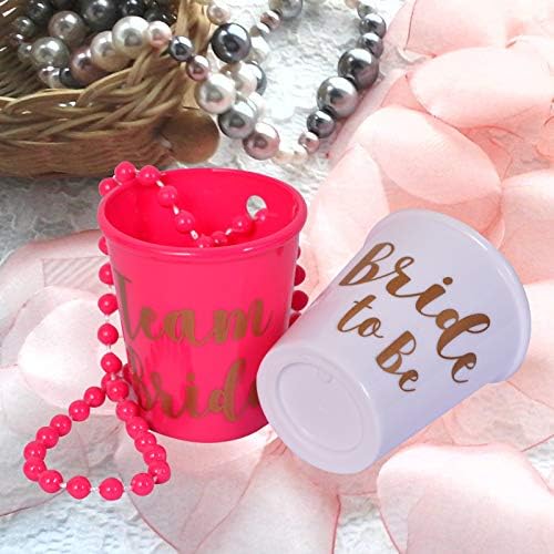 ZYOZ Team Bride and Bride Shot Glass, 8 Pieces Beads Bridal Snap Pink Bridal Team Shot Glasses + 1 Piece Beads Bridal Shot Glass Plastic Necklace Chain Wine Cup for Wedding Bachelorette Party Hen Main image